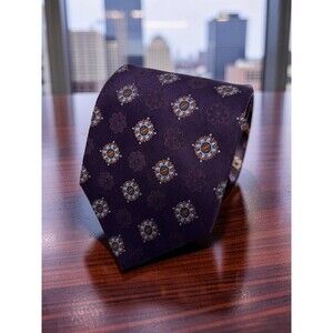 Brooks Brothers 346 Tie Purple Floral Medallion Pure Silk Made USA 57.75”